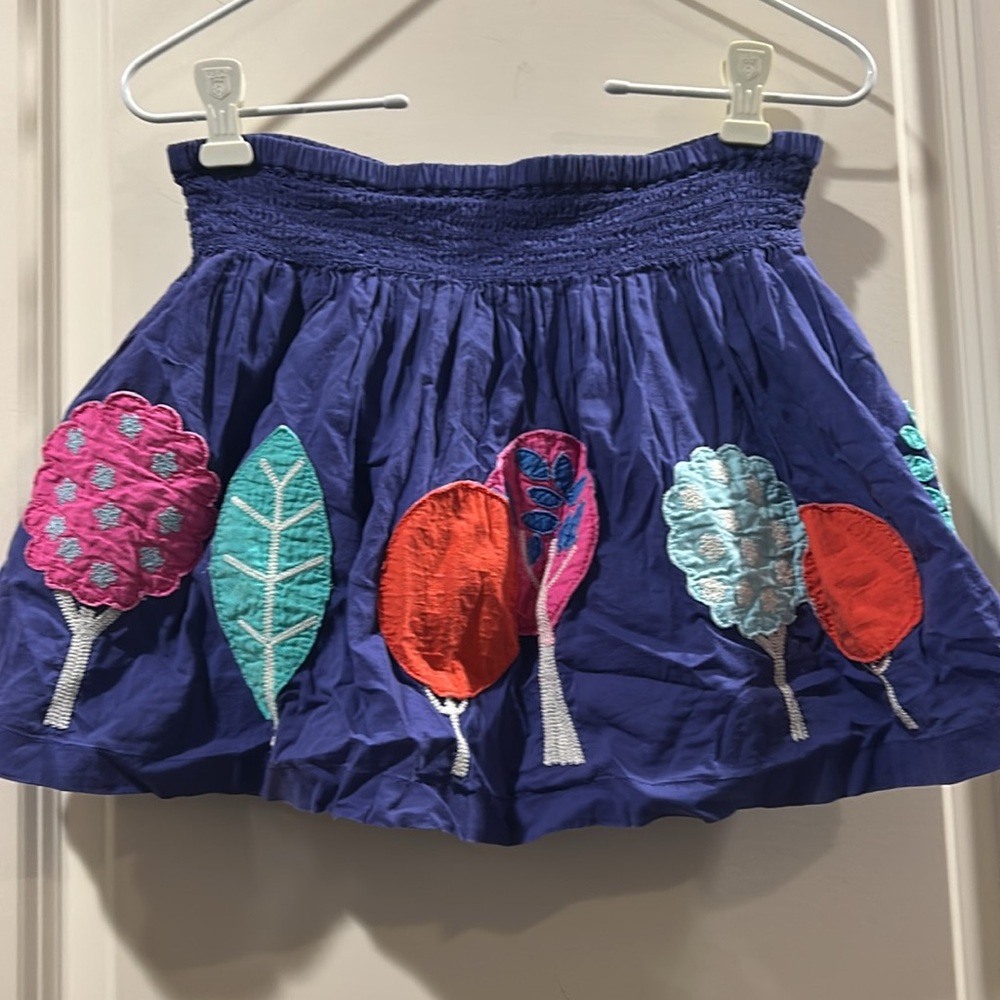 Mini Boden wide elastic band Floral Appliqué patchwork embellish Skirt Size 5-6Y